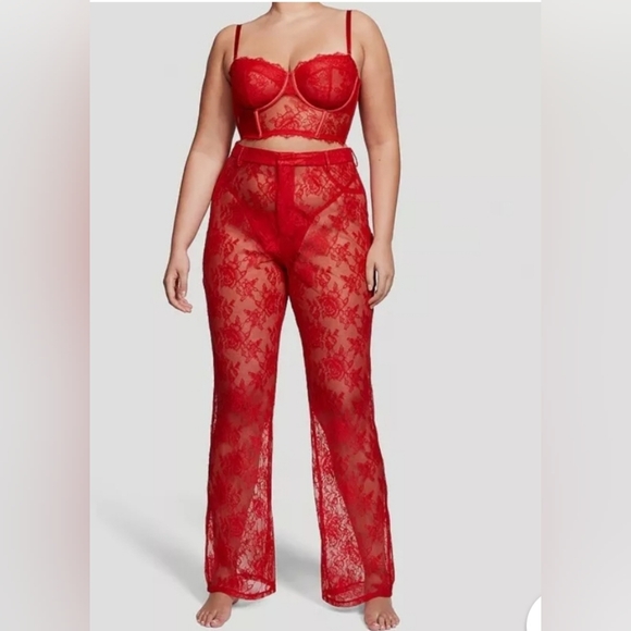 NEW VICTORIA'S SECRET VS Archives Rose Lace Pants Lipstick Red Size Medium - Picture 1 of 5